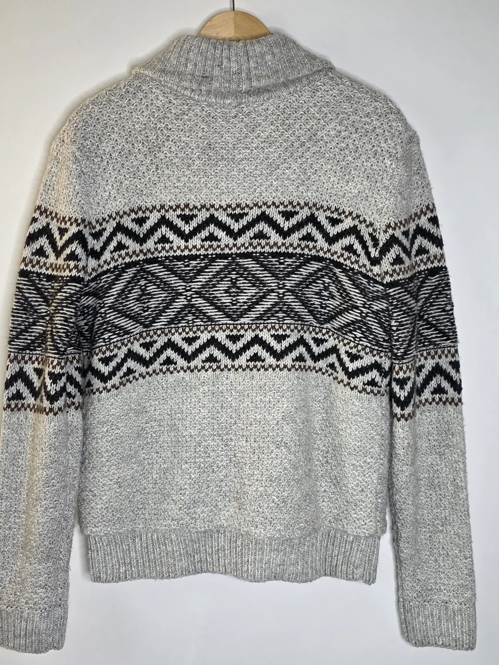 Lucky Brand Sherpa Lined Shawl Collar Fair Isle Knit Cardigan Sweater Medium